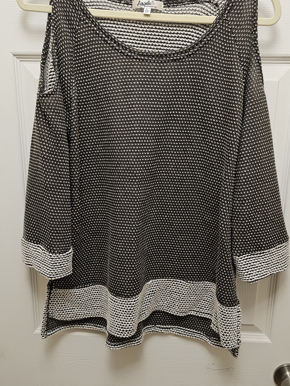 Angels Black and White Knit Mesh Long Sleeve Top